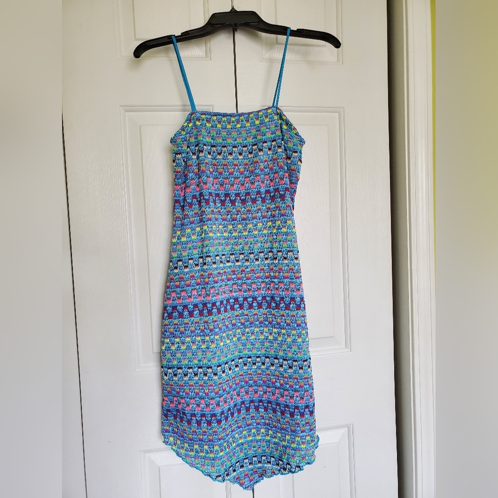 Juniors Vintage Medium Blue Mini Dress w/ Colorful Zigzag Pattern| Orange U.S.A